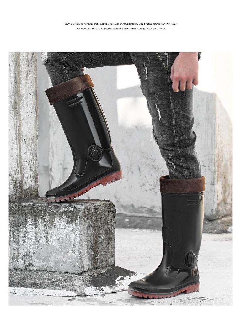 Men's Waterproof Non-Slip High-Top Rain Boots, Thick-Soled and Wear-Resistant for Fishing, Work, and Mining.