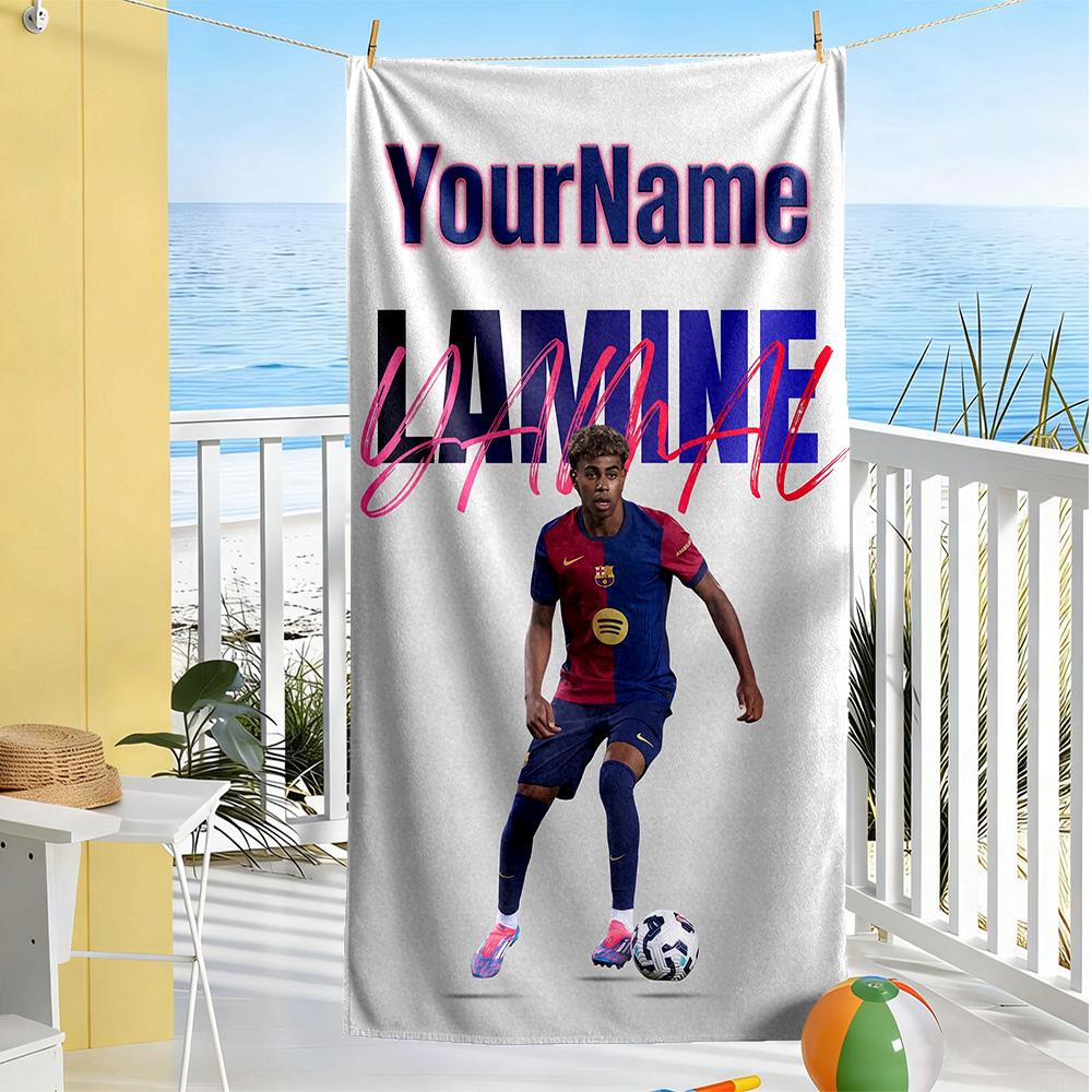 Lamine Yamal Personalized Text Beach Towel Quick-Dry Soft Microfiber