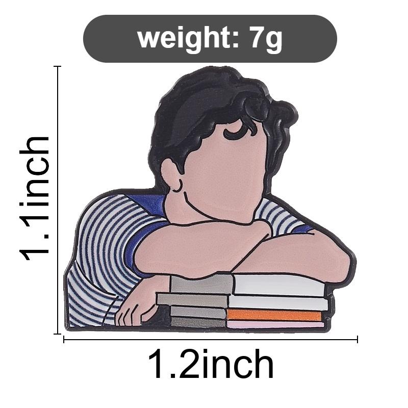 Retro Cartoon Artistic Figure Resting On Books Enamel Pin Intellectual Lapel Badge Elegant Gift For Book Lovers Brooch
