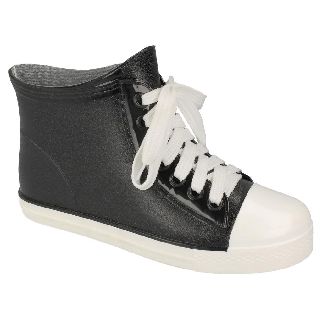 Spot On Womens/Ladies Baseball Style Lace Up Ankle Wellington Boots