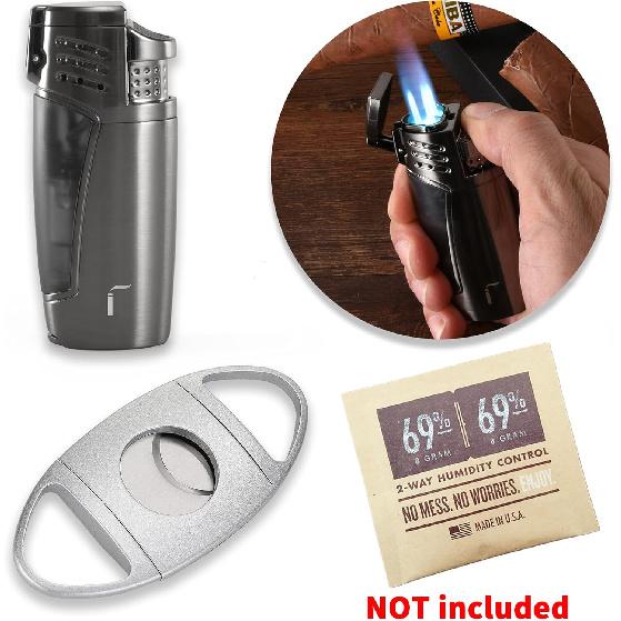 Cigar Travel Humidor, Cedar Wood Leather Cigar Case with Cigar Accessories Gift Set, Brown