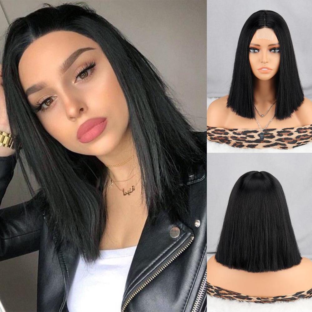 Синтетические короткие прямые парики с кружевной передней частью, без челки, натуральный вид, термостойкое волокно для элегантных женщин, одежда для косплея