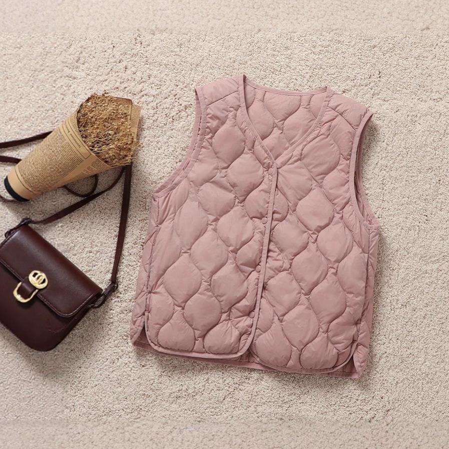 Autumn and winter new down vest women's short V-neck light white duck down vest vest vest liner warm jacket