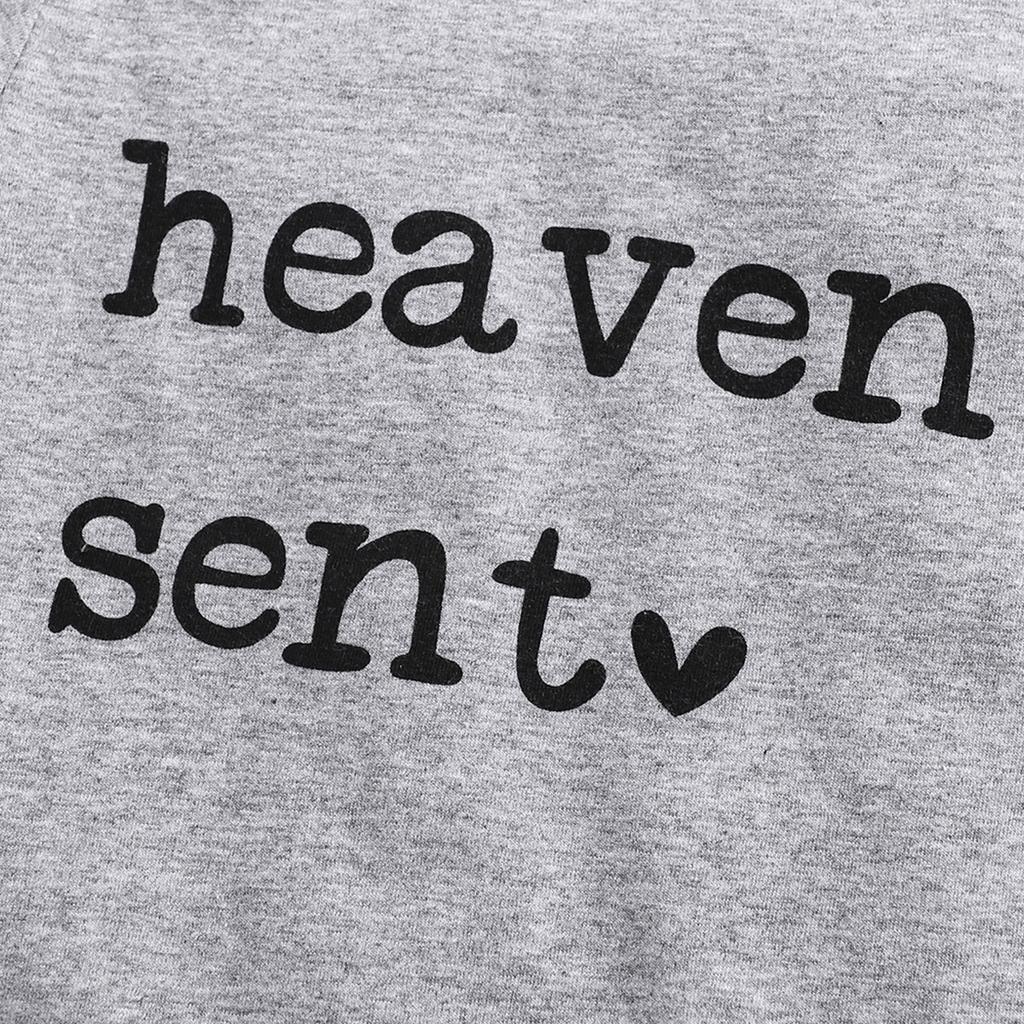 1-18 Months Newborn Baby “Heaven Sent“ Print Cotton Bodysuit Cute Grey Short Sleeve Jumpsuit Onesie