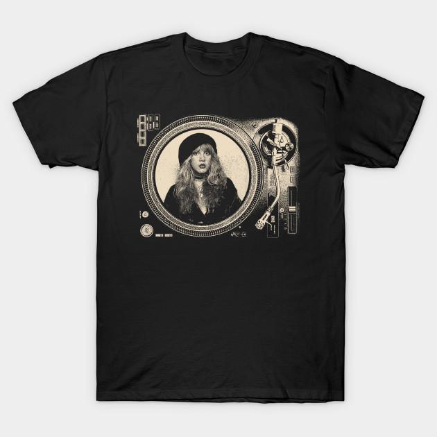 Asian Size Men Black Print T-shirt Vinyl Record Stevienicks No-Cut Heat Transfer Print Cotton Tshirt