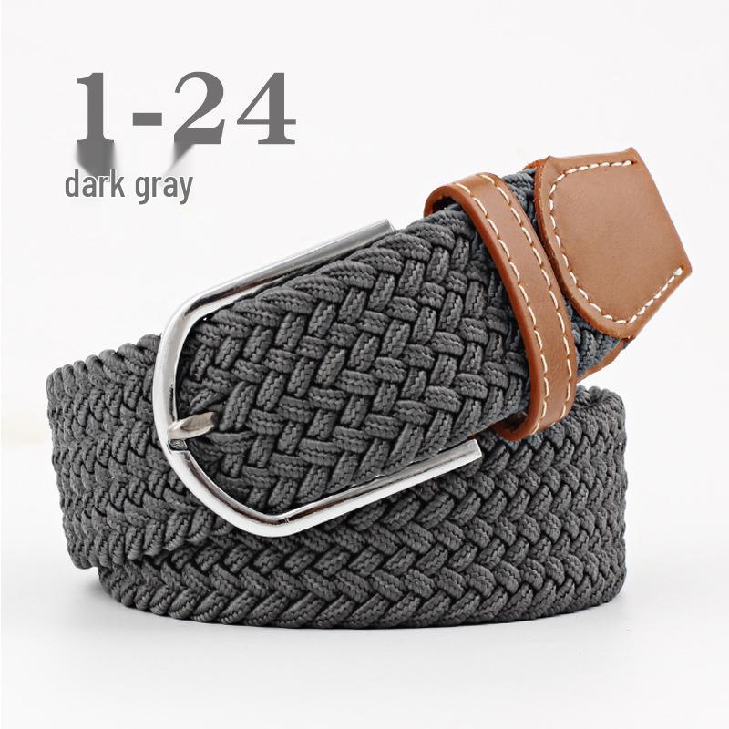 Korean Style Elastic Braided Canvas Belt with Pin Buckle for Men and Women