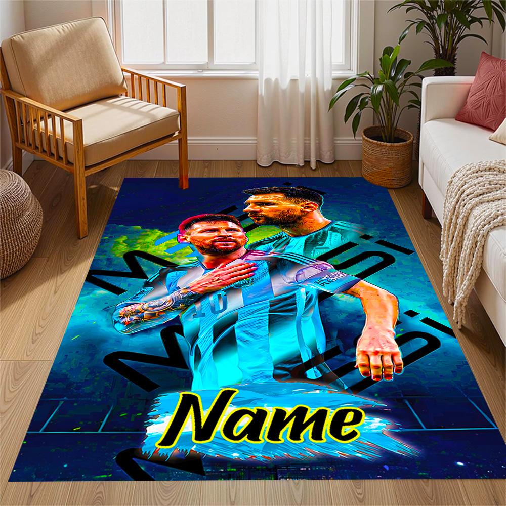 Messi's Celebration Moment Personalized Name Carpet Design for Dining Room Decorate room Hallway Kitchen Anti-slip Rug Anime Office Decor