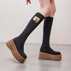 Коричневые вязаные ботинки на высокой платформе для женщин - Коллекция осень/зима 2025
