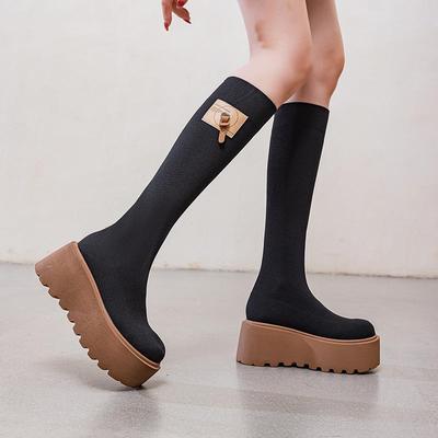 Коричневые вязаные ботинки на высокой платформе для женщин - Коллекция осень/зима 2025