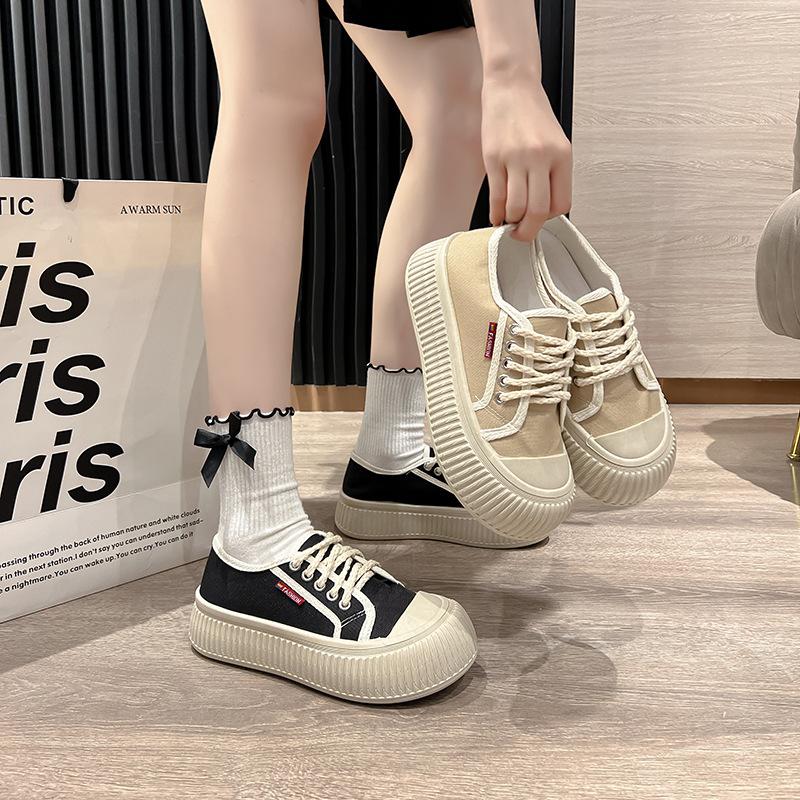Летние новые женские повседневные парусиновые туфли в тренде корейская версия низких студенческих туфель дышащие тапочки с мягкой подошвой на платформе