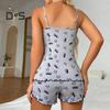 2 шт./компл. тонкая женская домашняя одежда с эластичным поясом, шикарный топ с принтом сердца, шорты, ночная рубашка