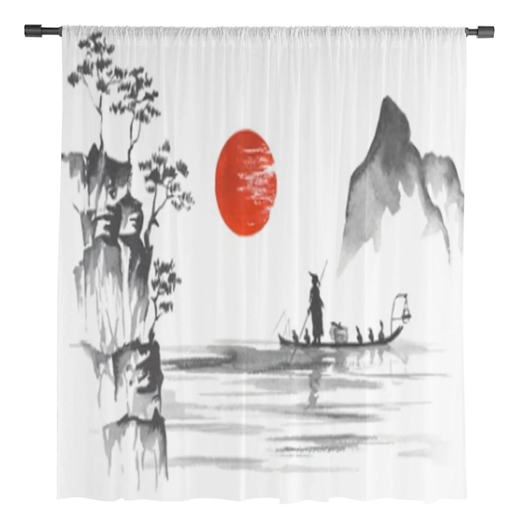 Традиционная японская живопись, прозрачные шторы, вуаль для спальни, занавеска для гостиной, окна, прозрачные шторы для кухни, тюлевые шторы