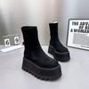 Women's Elastic Thick-Soled Short Boots, Height-Increasing Martin Style, Winter/Autumn 2025, Black High Heels.