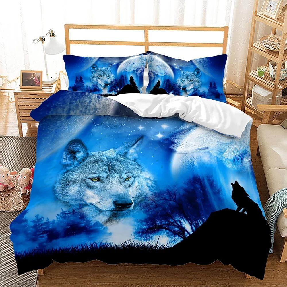 Wolf Animal Moon Snowfield Tree Wildlife 3D Bedding Set Pillowcases Comforter Bed Polyester Twin Queen King Size Duvet Cover