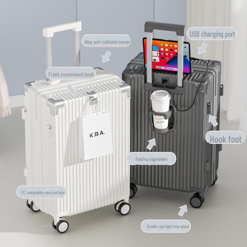 2024 New Multifunctional Luggage: 20-Inch Travel Suitcase & 24-Inch Trolley Case with Lock, Leather Finish, Unisex Design
