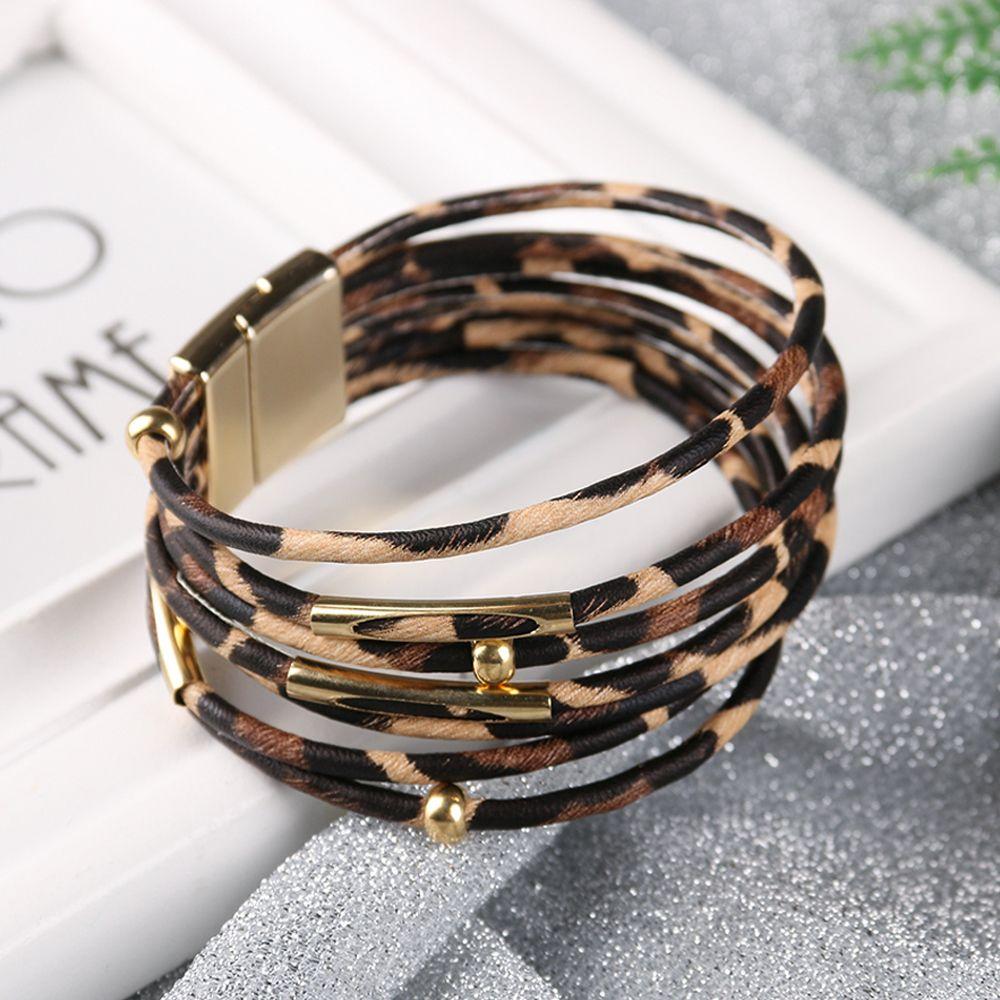 Ювелирные изделия Широкий браслет из кожи с леопардовым принтом Браслеты и браслеты Магнитная застежка Браслет