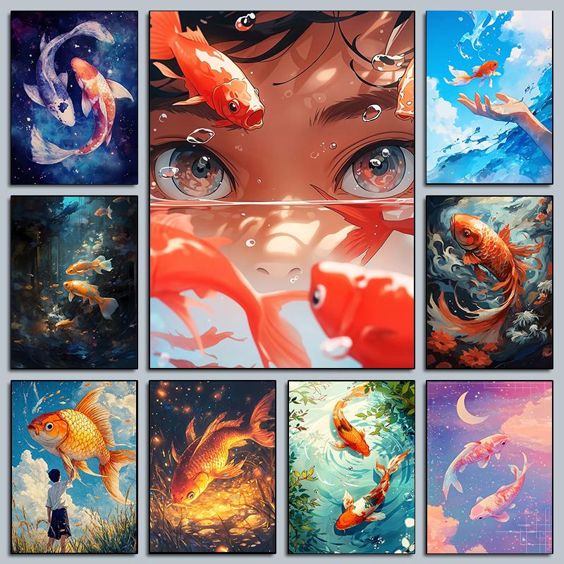 Классические Сюрреалистичные Золотые Рыбки Кои Постеры Рыбы Плавающие Аниме Принты Холст Живопись Настенные Картины Домашний Декор Гостиной