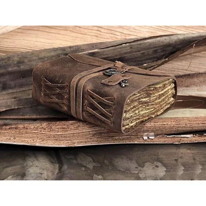 Vintage Leather Journal - Antique Handmade Leather Bound Journal with Deckle