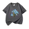 Kids Pure Cotton T Shirt Blue Floral Print Crew Neck Short Sleeve Tee Casual Breathable Boys Girls Summer Tops