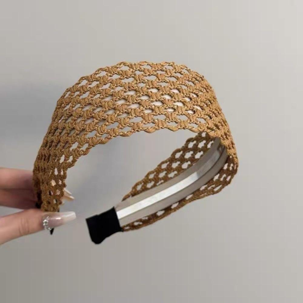 Hollow-Out Weave Wide Woven Headband Bohemian Style Braided Headband Summer Vacation