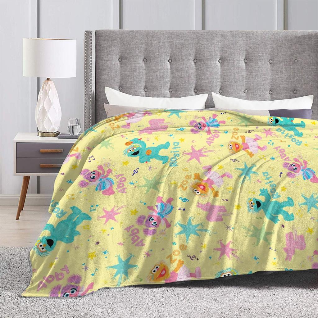 Super Warm Blanket Airplane Travel Zoe and Rosita on Yellow Bedding Throws S-Sesames Streets Flannel Bedspread For Couch Bed