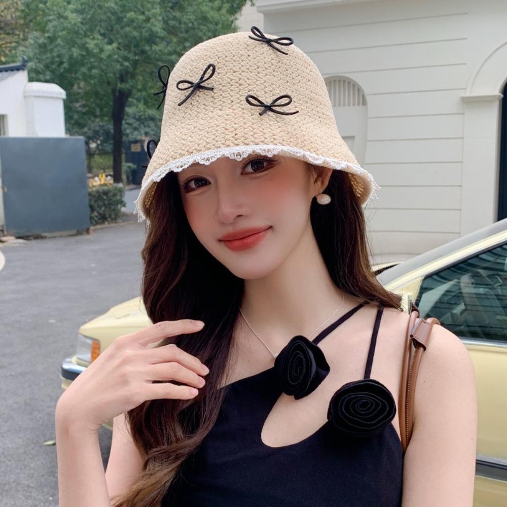 Lace Bow Straw Hat Sun Protection Women's Sun Hat Fashion Sunscreen Fisherman Hat Women