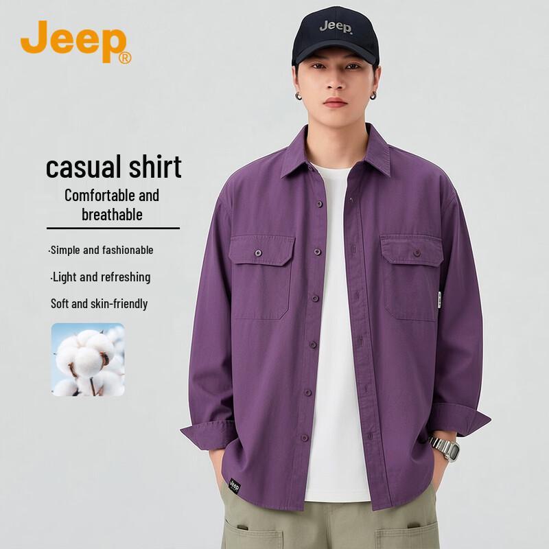 JEEP Men's 100% Cotton Loose-Fit Utility Shirt Jacket