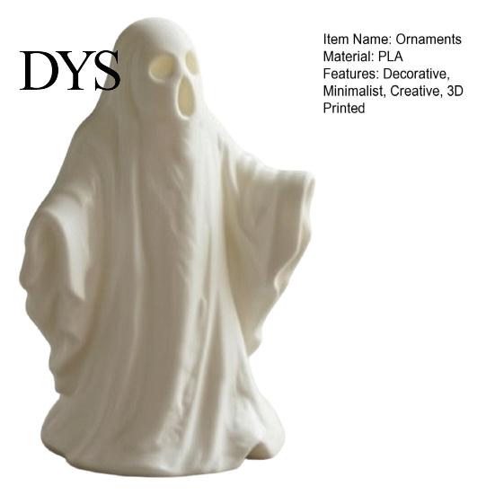 White Ghost Decor 3D Printed Statue Ornament, Funny Figurine, Minimalist Pleated Spooky Home Accents Cloak Sculpture for Halloween Tabletop