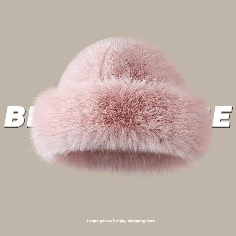 Hairy Mongolian hat girl cute face small dome basin hat cold warm imitation mink warm bucket hat winter