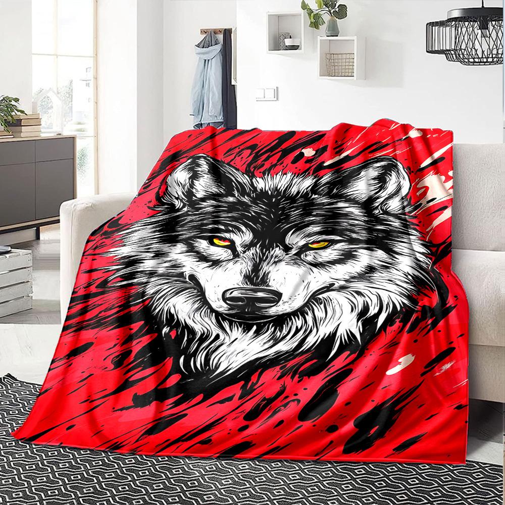 1pc Wolf Red Throw Blanket Soft Flannel, Cozy All Season Polyester Perfect for Home, Office