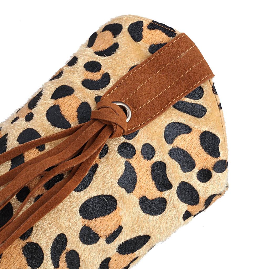 Krazing Pot Осенне-зимняя обувь из искусственного меха на толстом высоком каблуке, ковбойские сапоги с леопардовым узором, европейский стиль, сохраняющие тепло, ботильоны