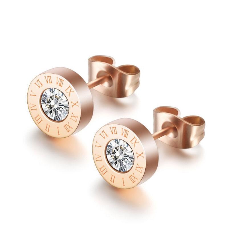 1 пара массивных серег из нержавеющей стали, серьги-гвоздики для женщин и мужчин, винтажные маленькие серьги с римскими цифрами и кристаллами