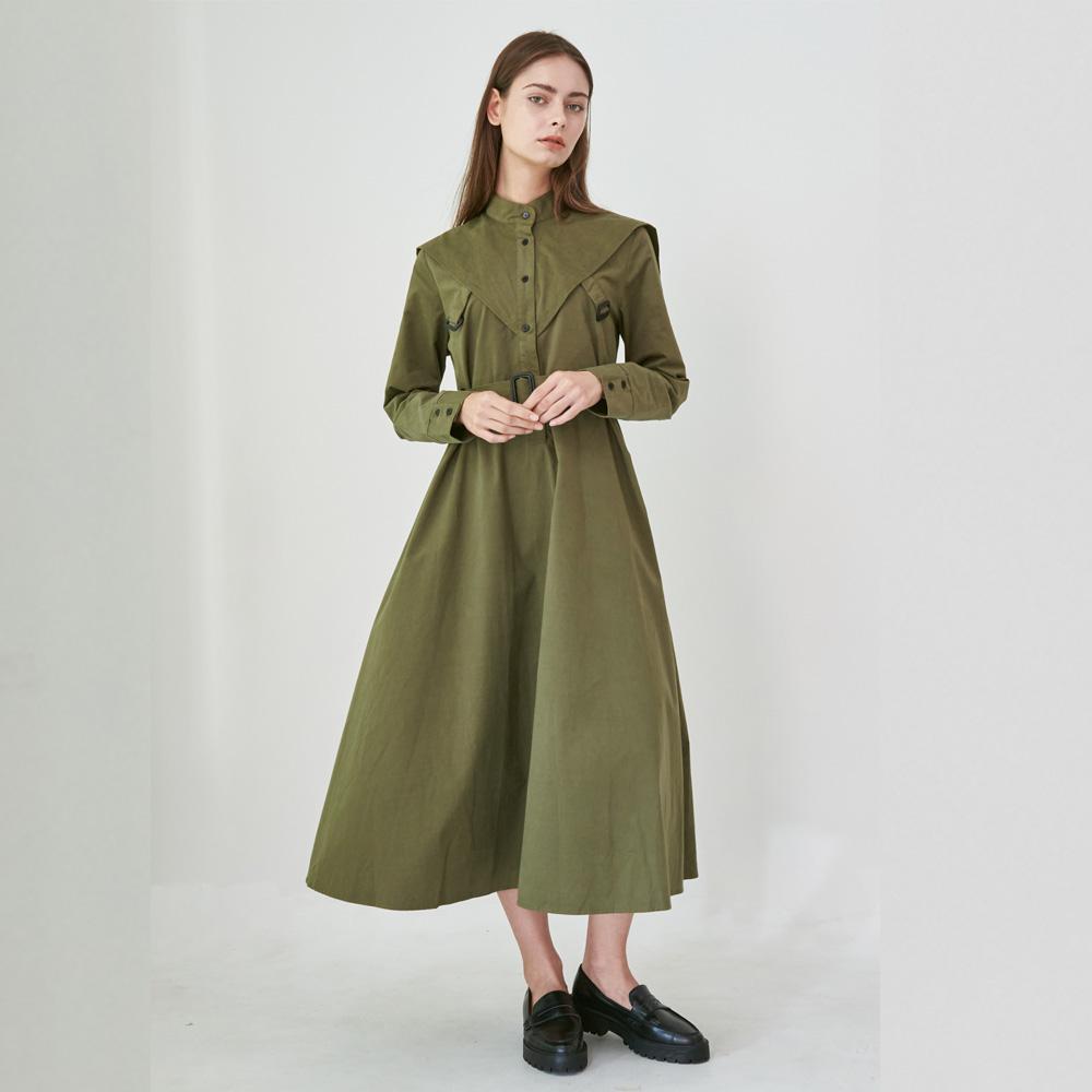 WUNDER GEIST Cavalier Flare Shirt Long Dress (Khaki)