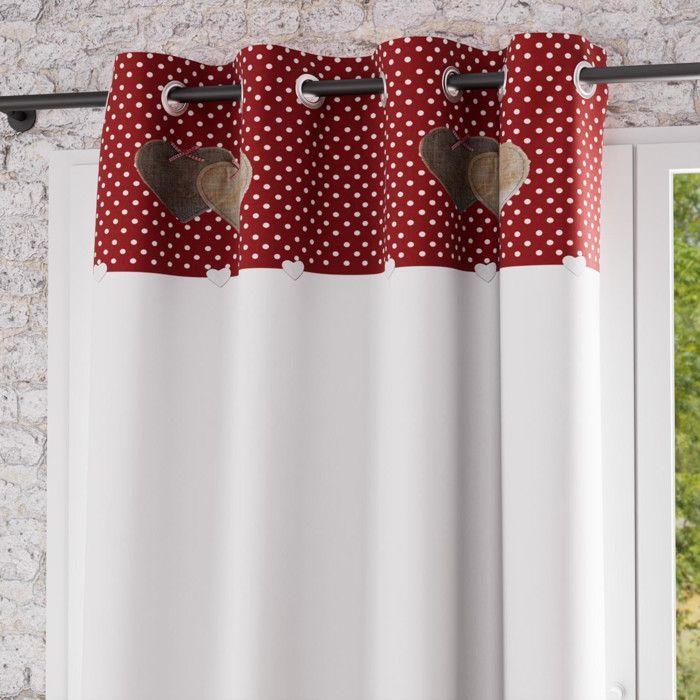 Pure Cotton Eyelet Curtain 130x250 Cm LOVE Red, by Soleil d'Ocre
