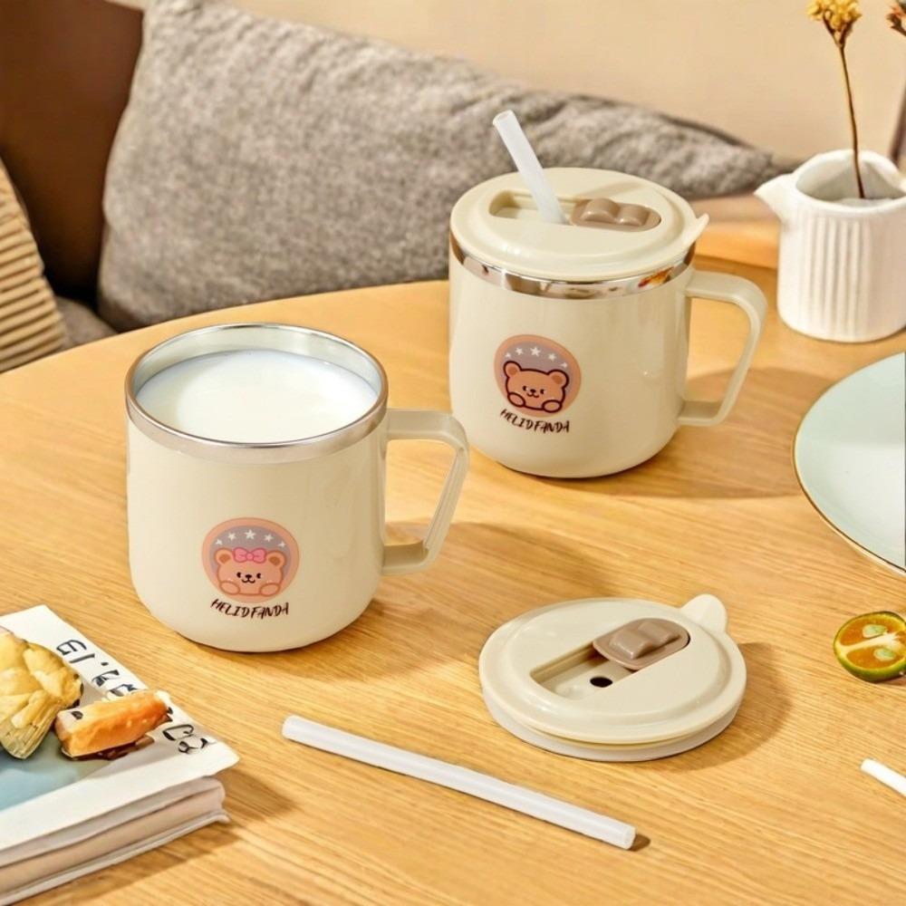 316 Stainless Steel Straw Water Cup Double Wall Drinking Cup Cute Insulated Mug for Children