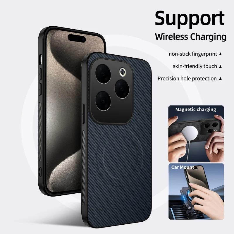 Magnetic Wireless Charging Phone Case For Infinix HOT 40i 40 Pro Hot 50 50I 50 Pro Plus Carbon Fiber Pattern Silicone Cover Case