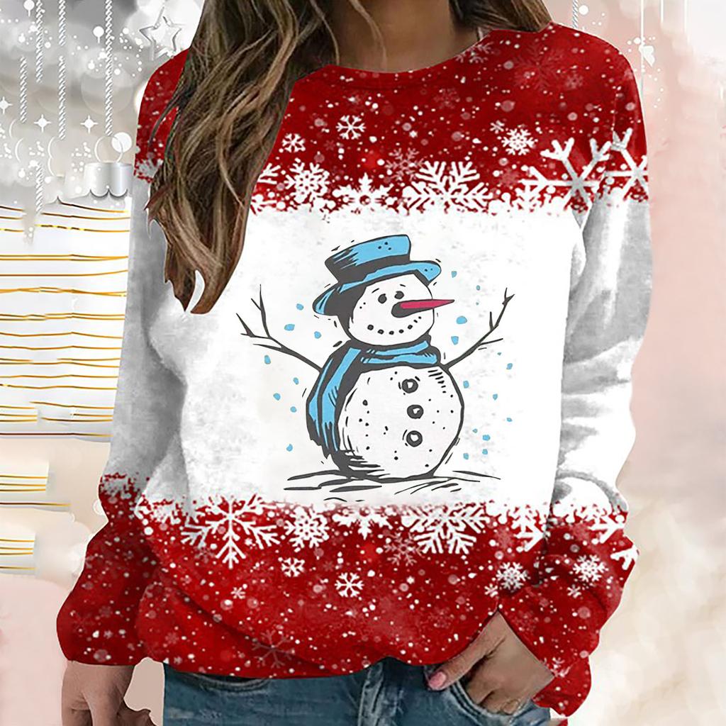 Рождественская женская футболка с длинными рукавами с мультяшным принтом лося, футболка из искусственного хлопка, женский свитшот большого размера, новый пуловер в стиле Харадзюку