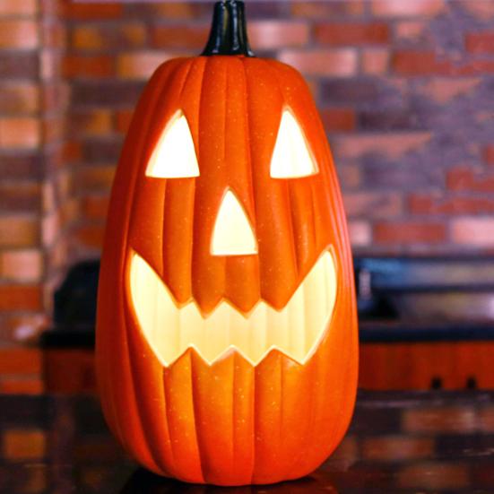 Halloween Pumpkin Lantern Spooky LED Light Up Pumpkin Figurine for Indoor Outdoor Halloween Tabletop Decor