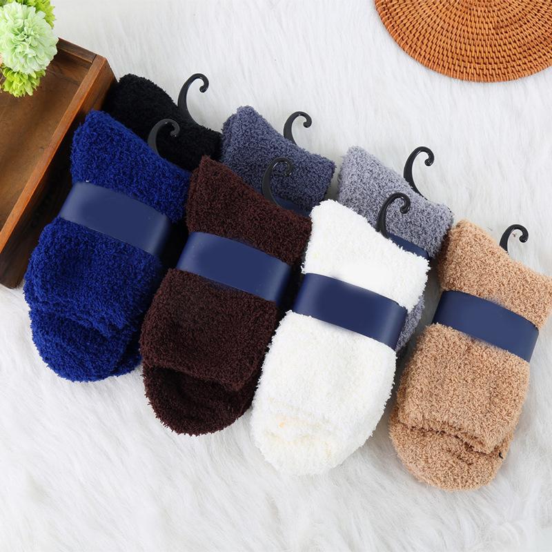 Autumn Winter Plush Thickened Warm Socks Middle Tube Velvet Soft Coral Fleece Fluffy Sleeping Fuzzy Home Floor Men Boots Socks