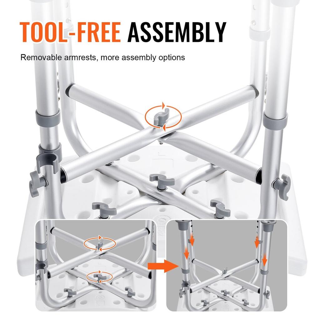 Shower Chair, Adjustable Height Shower Stool with Crossbar Support, Shower Seat for Inside Shower or Tub, Non-Slip Bench Bathtub Stool Seat for