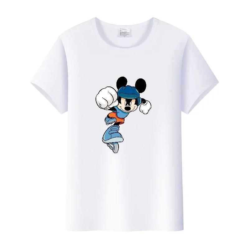 Летняя женская футболка с коротким рукавом Мультяшная футболка Disney Мужская футболка Женские топы Оверсайз Футболка Женская Одежда с принтом Микки Маус