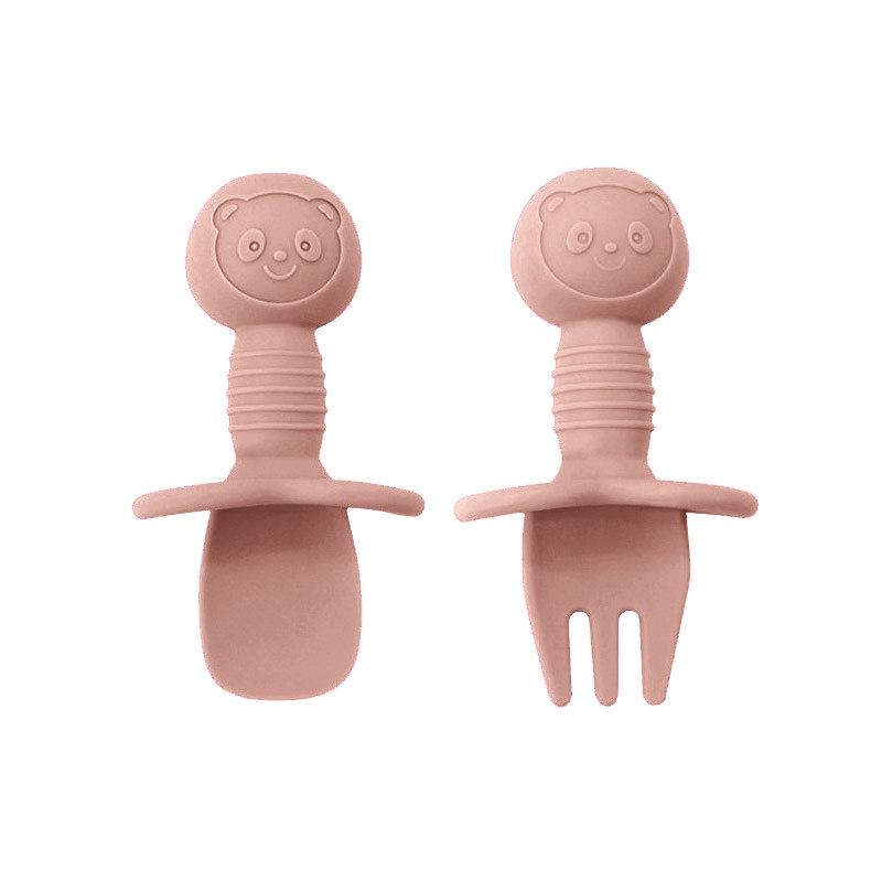 Cartoon Little Bear Silicone Fork and Spoon Set for Children's Eating Training