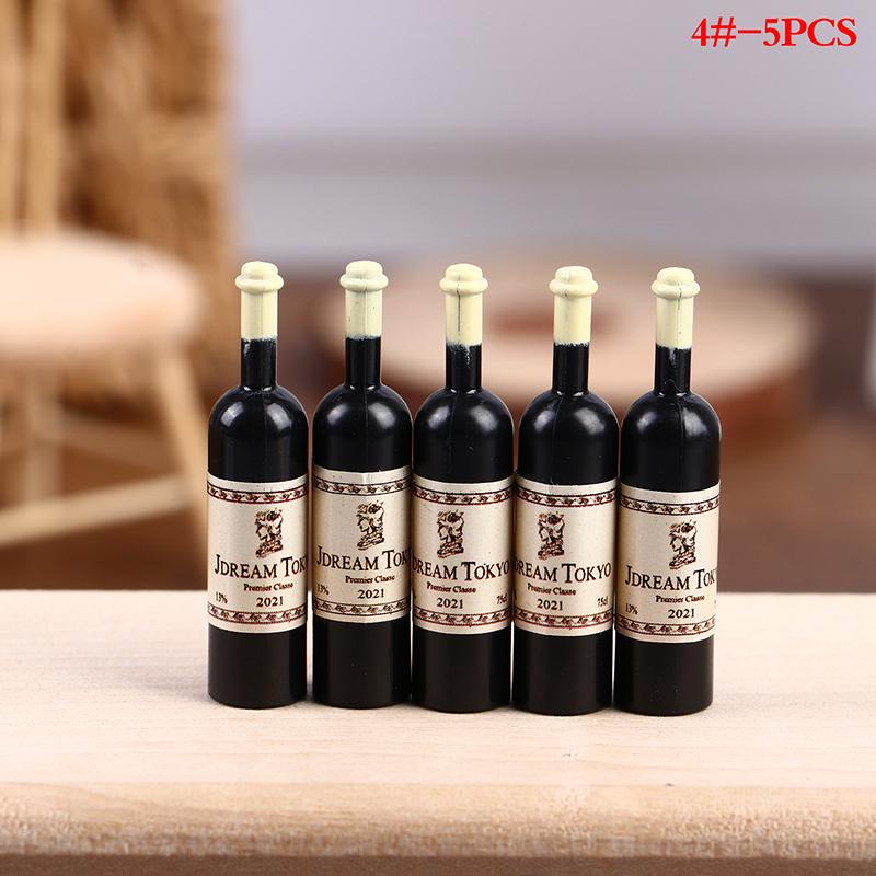 5Pcs 1:12 Dollhouse Miniature Wine Cup Beer Mug Wine Bottle Model Doll Decor Toy