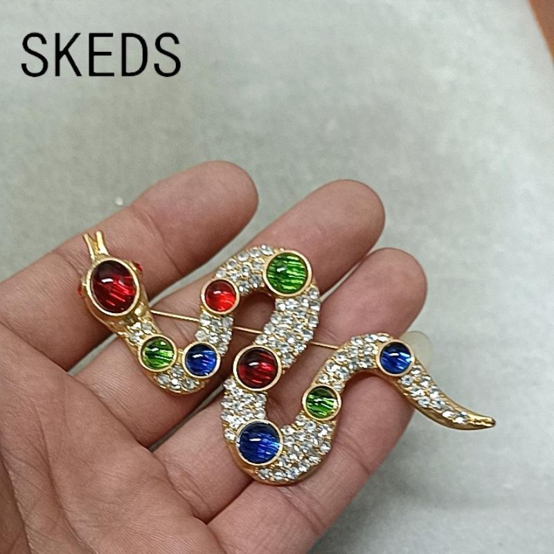 SKEDS Модная Изысканная Цветная Брошь-Булавка Змея со Стразами для Женщин и Мужчин Элегантная Женская Кристальная Сверкающая Животная Значки Броши