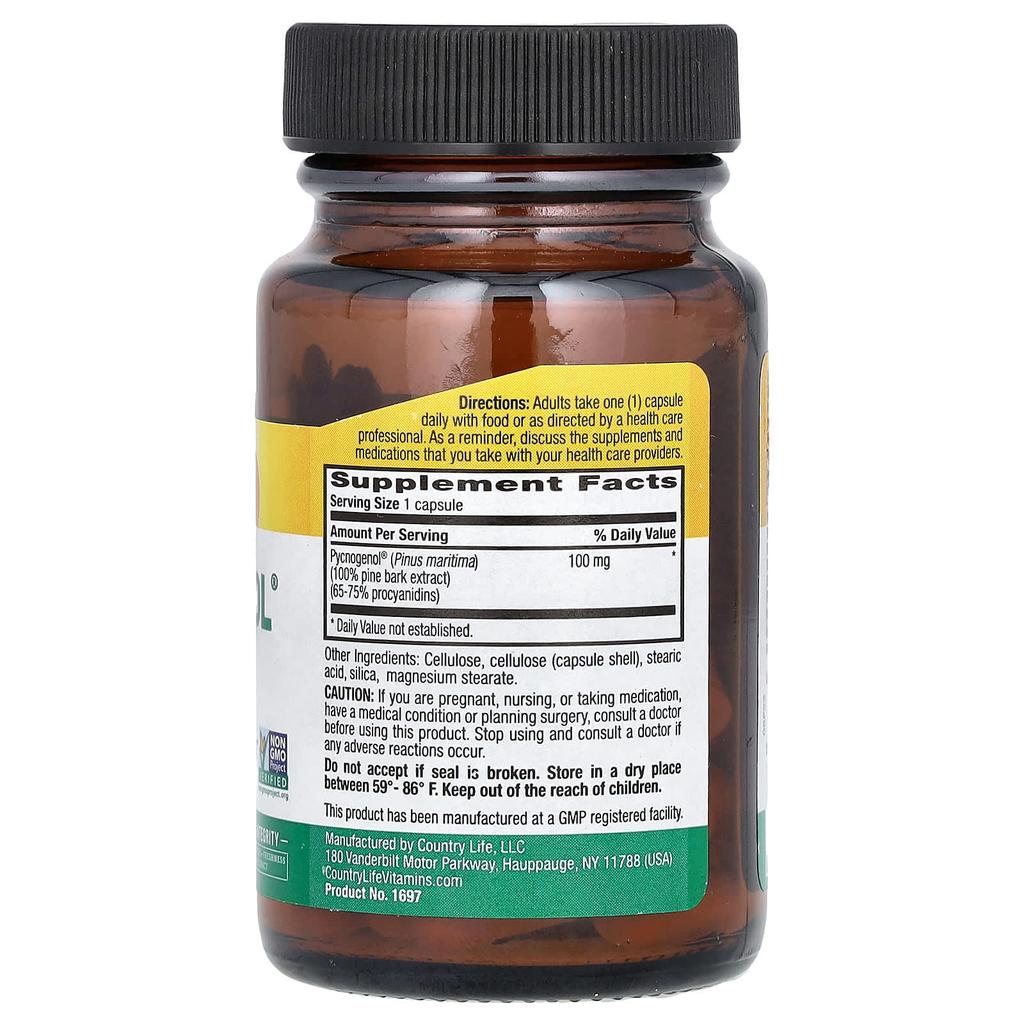 Country Life, Pycnogenol, 100mg, 30 Veggie Capsules