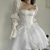 Белое элегантное вечернее мини-платье для женщин с открытыми плечами, французское винтажное пляжное платье, женское шифоновое корейское платье для выпускного, лето 2023