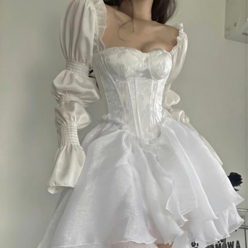 Белое элегантное вечернее мини-платье для женщин с открытыми плечами, французское винтажное пляжное платье, женское шифоновое корейское платье для выпускного, лето 2023