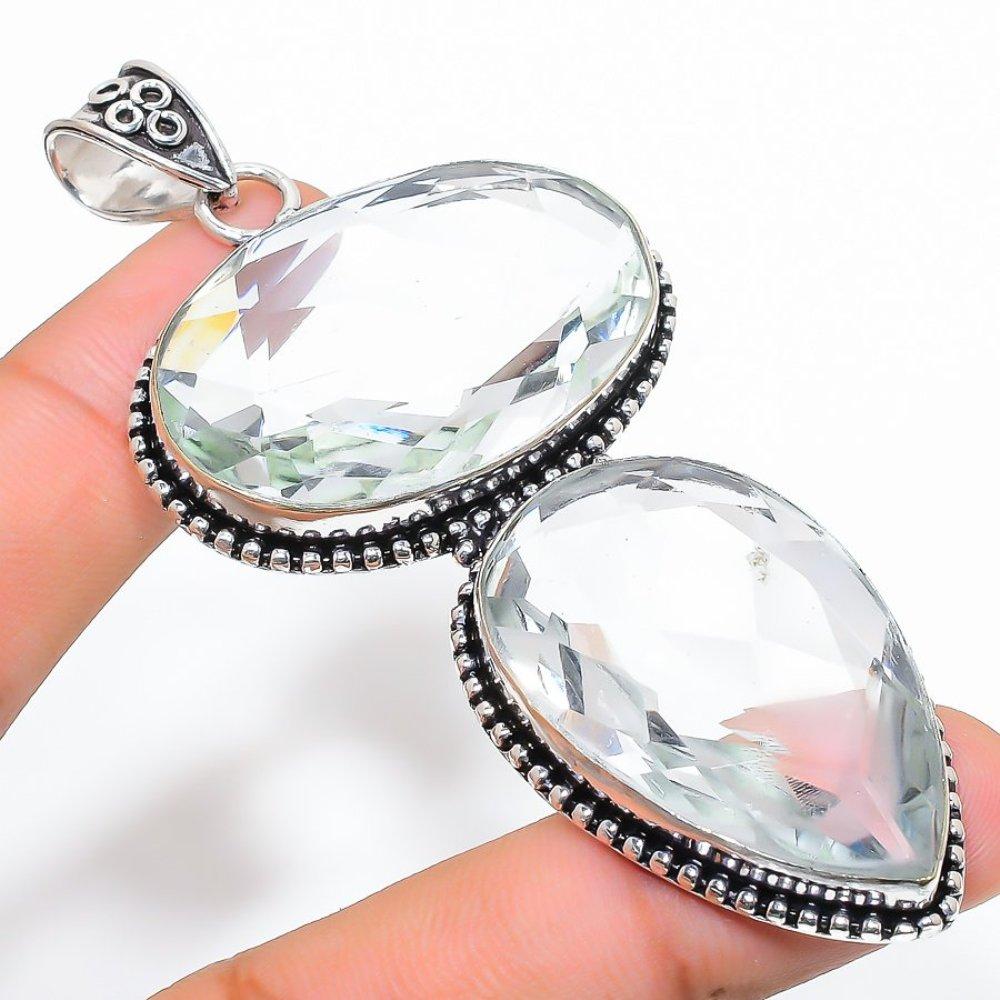 Белый Топаз Драгоценный Камень Ручной Работы 925 Стерлинговое Серебро Ювелирное Изделие Подвеска 3,55" U8I59