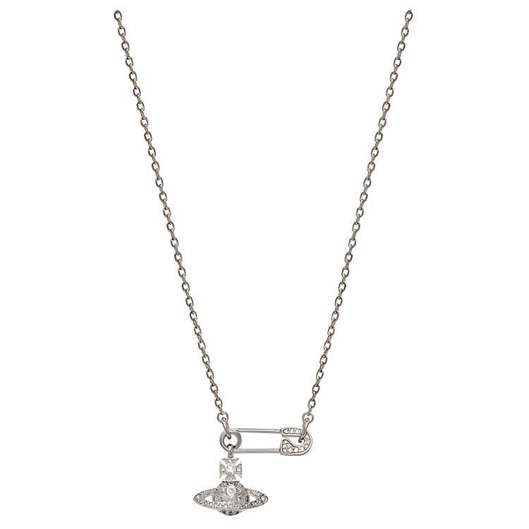 Vivienne Westwood Brass Crystal Necklaces Women's Silver 8050889135906