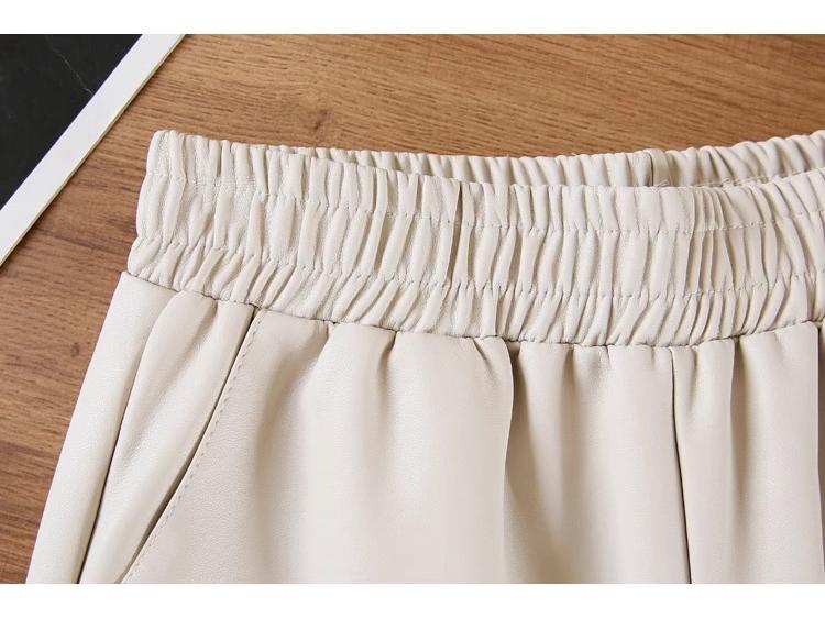 Женские брюки А-силуэта из черной ПУ-кожи с высокой талией 2025 - Повседневные широкие шорты-бутылки на осень/зиму